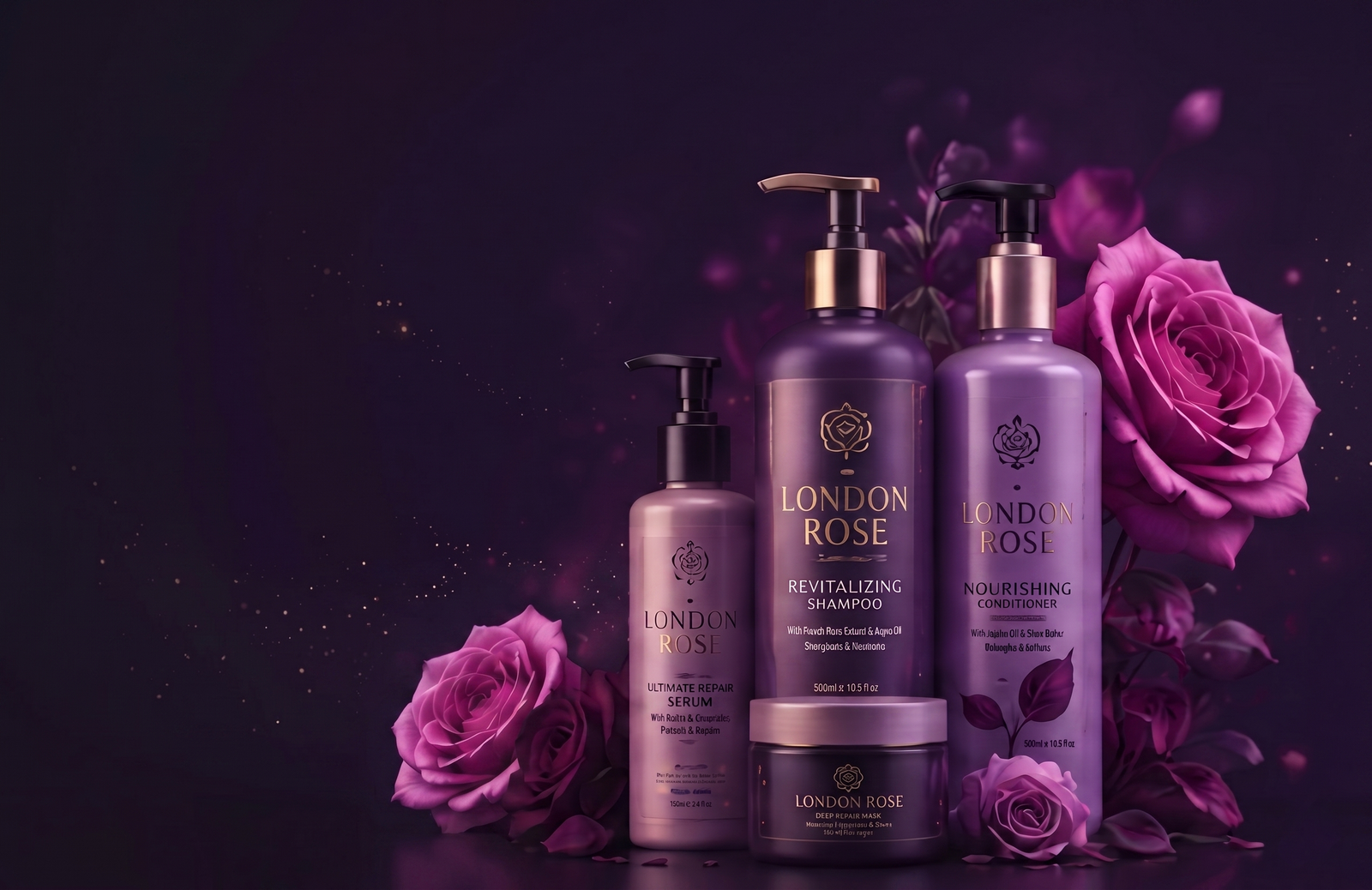 London Rose luxury hair care product lineup
